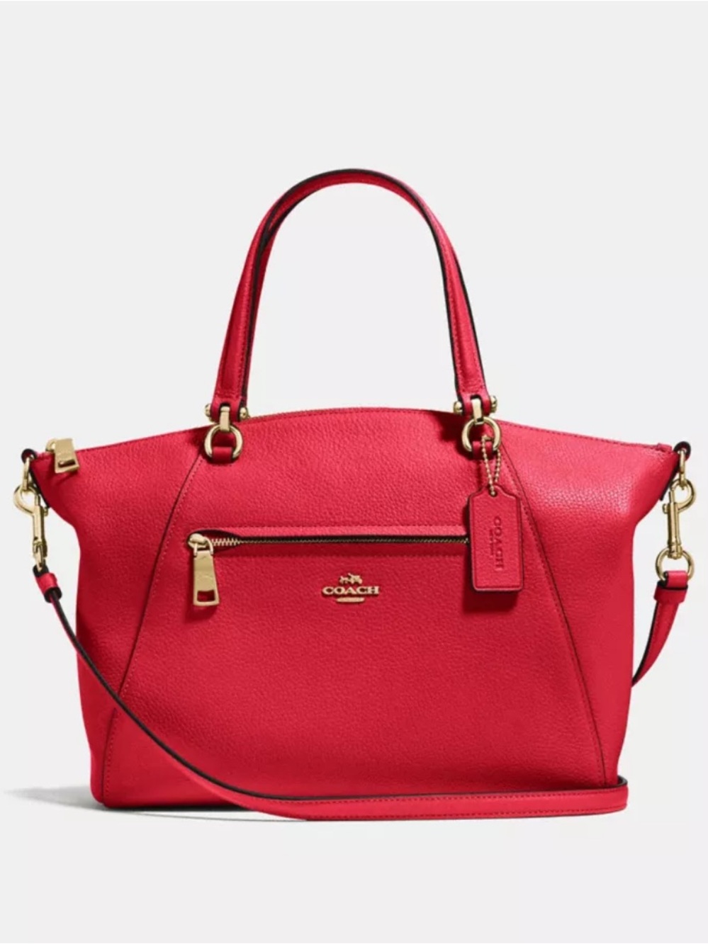 Coach Prairie Pebbled Leather Satchel Shoulder Bag in Red with Gold Hardware